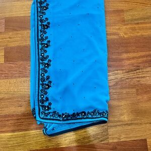✨ Stunning Blue & Black Sequined Sari! ✨